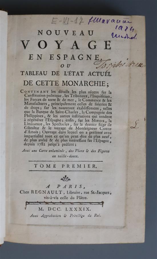 [Bourgoing, Jean Francois de; LAbbe Giraud] - Nouveau Voyage en Espagne, 3 vols, 8vo, calf, 12 folding maps,